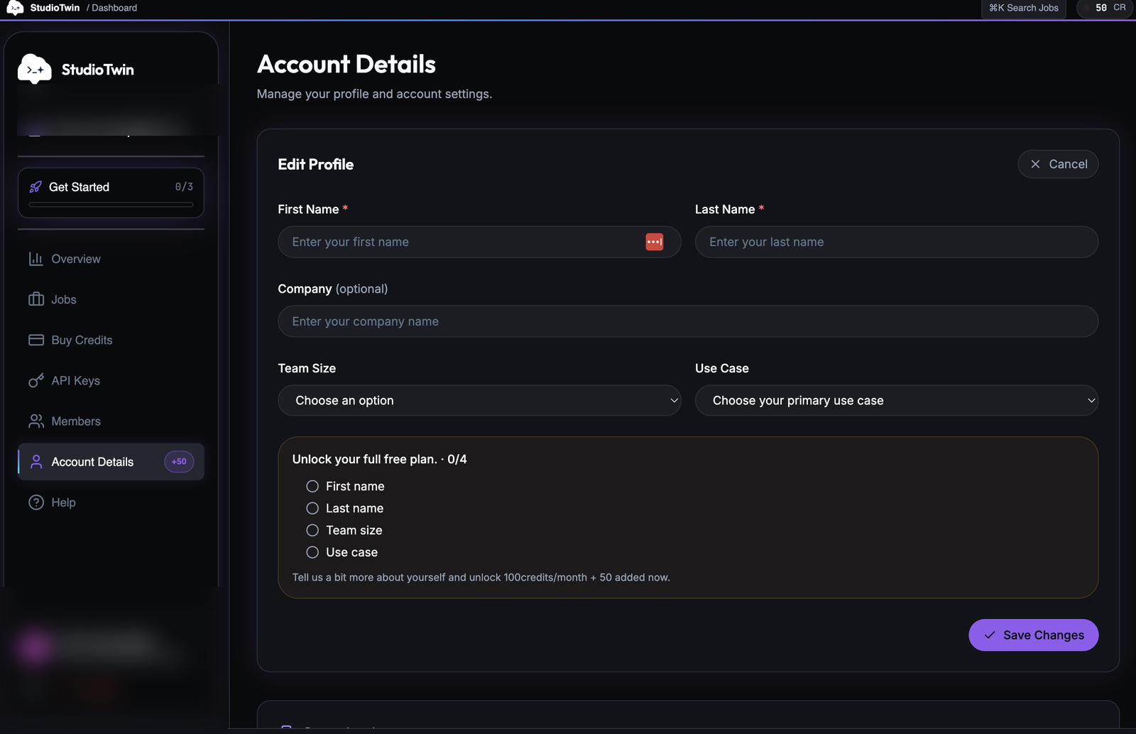 Edit Profile with the unlock checklist