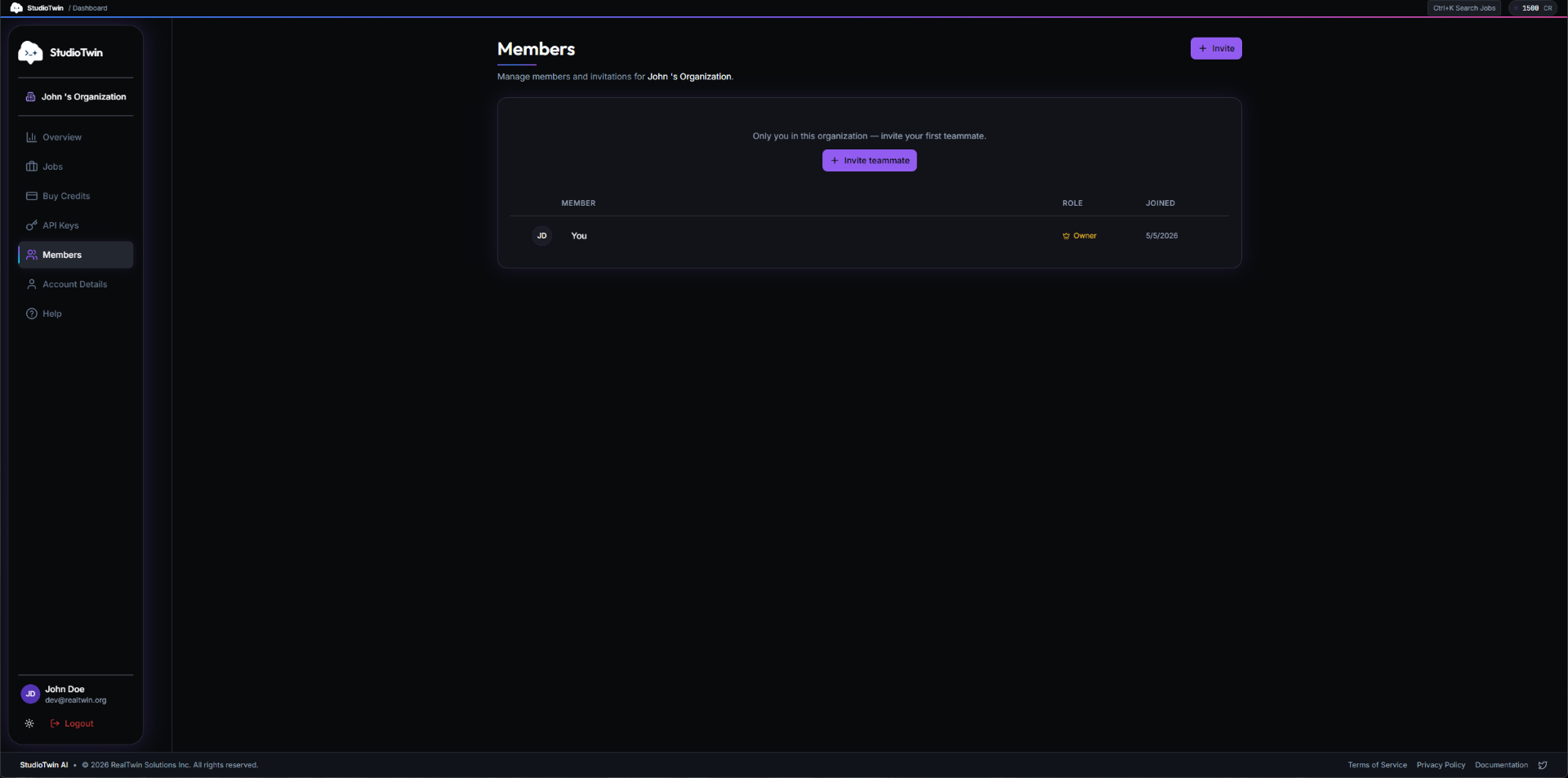 Dashboard Members page