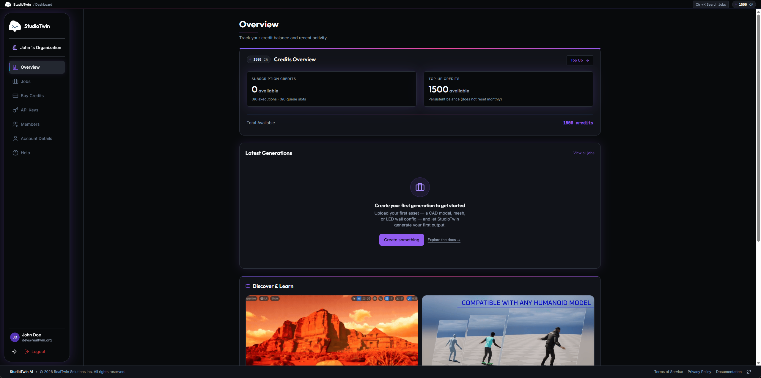 Dashboard Overview page