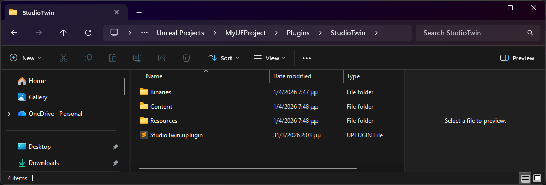 Installation of StudioTwin to MyUEProject