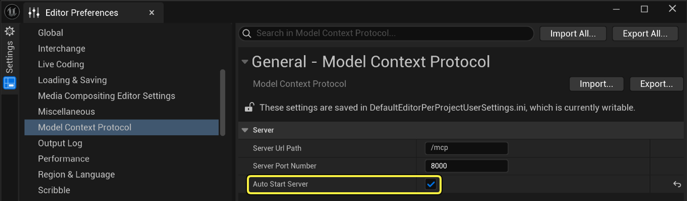 MCP Editor Preferences
