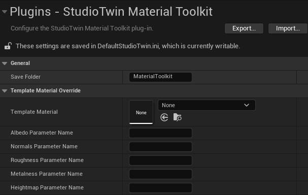 Material Toolkit Settings