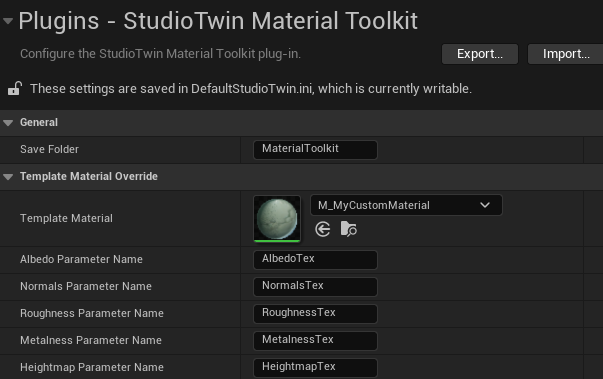 Custom Material Settings