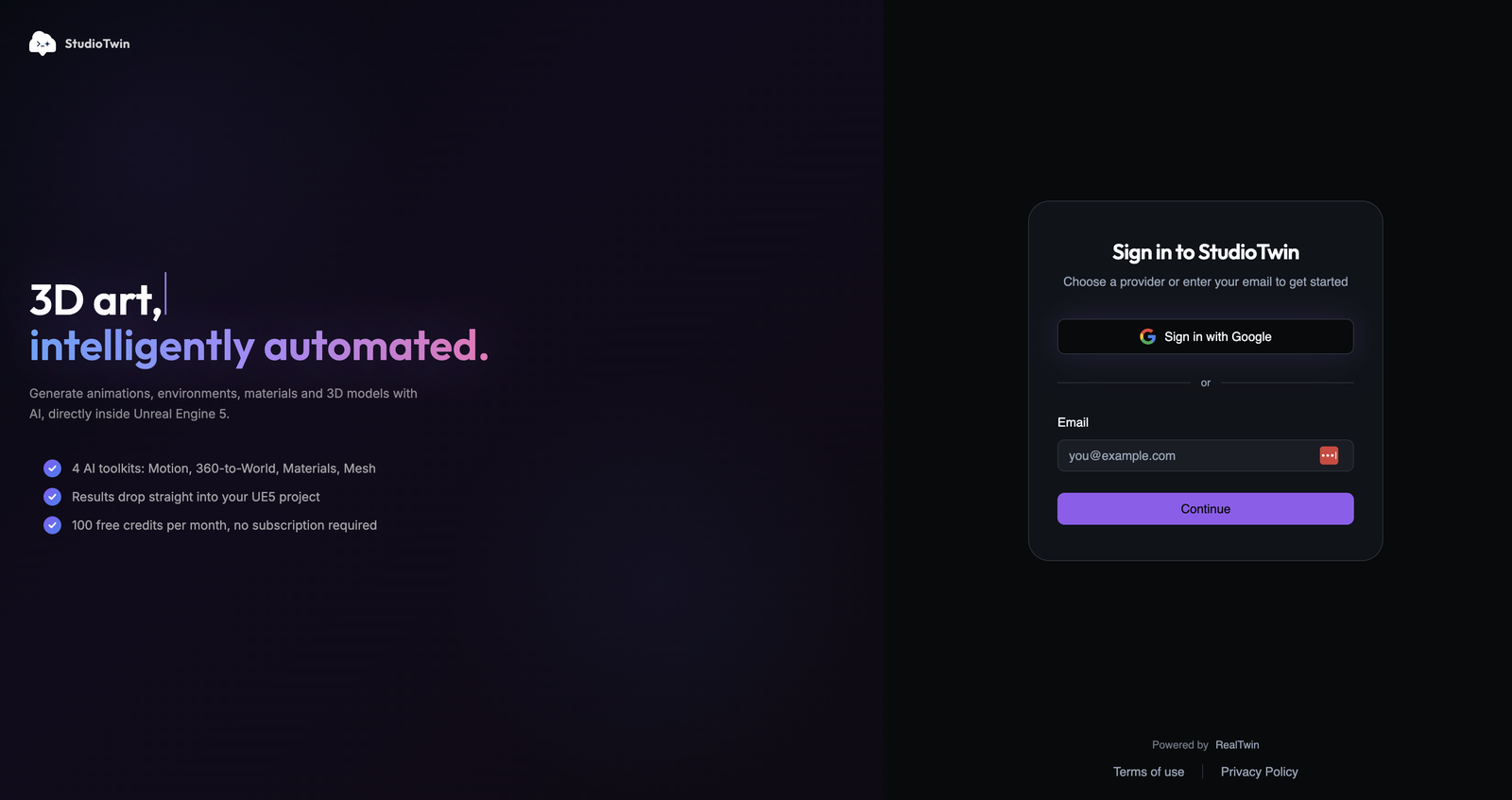 StudioTwin sign-in page