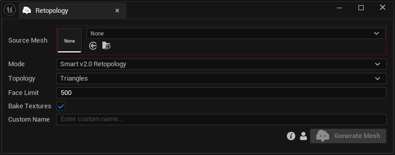 Retopology tab